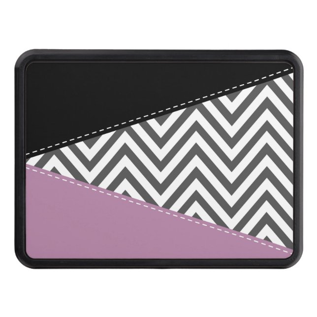 Grått Zigzag, Grått Chevron, Zigzag Mönster, Lila Dragkroksskydd (Framsidan)