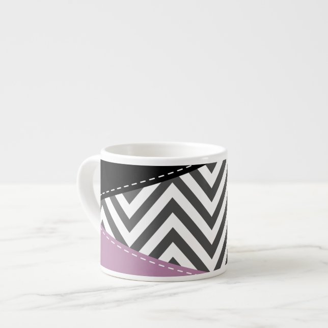 Grått Zigzag, Grått Chevron, Zigzag Mönster, Lila Espressomugg (Framsida vänster)