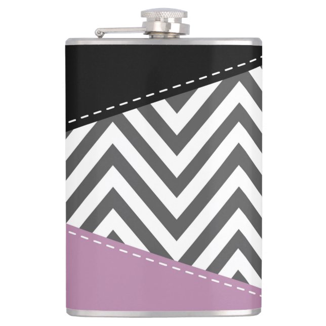 Grått Zigzag, Grått Chevron, Zigzag Mönster, Lila Fickplunta (Framsidan)