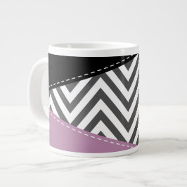 Grått Zigzag, Grått Chevron, Zigzag Mönster, Lila Jumbo Mugg