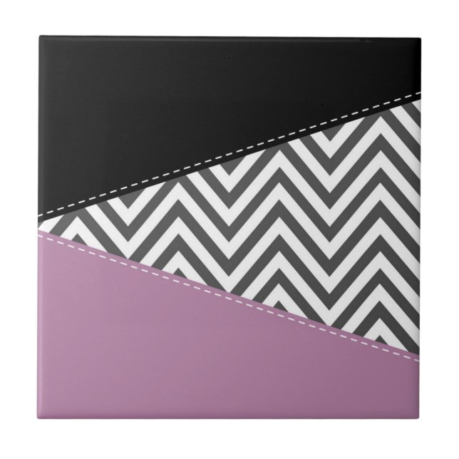 Grått Zigzag, Grått Chevron, Zigzag Mönster, Lila Kakelplatta (Framsidan)
