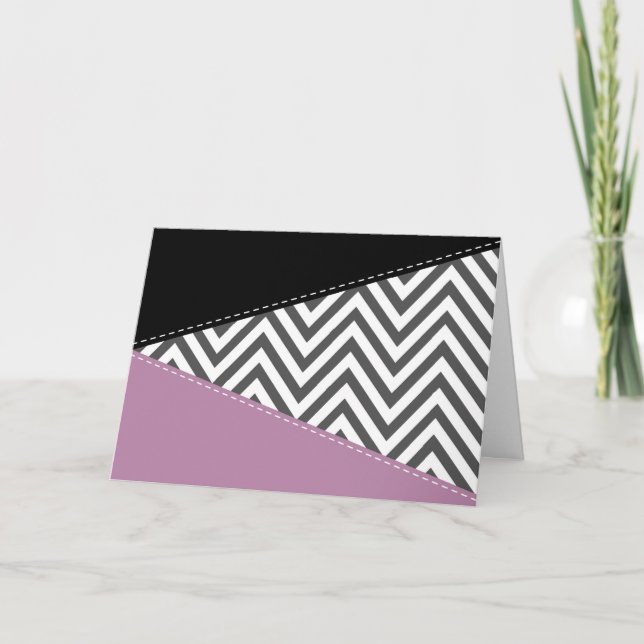 Grått Zigzag, Grått Chevron, Zigzag Mönster, Lila Kort (Framsida)