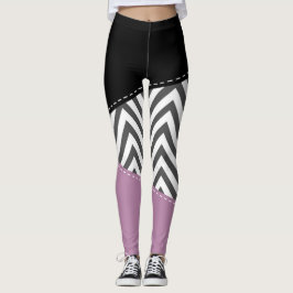 Grått Zigzag, Grått Chevron, Zigzag Mönster, Lila Leggings