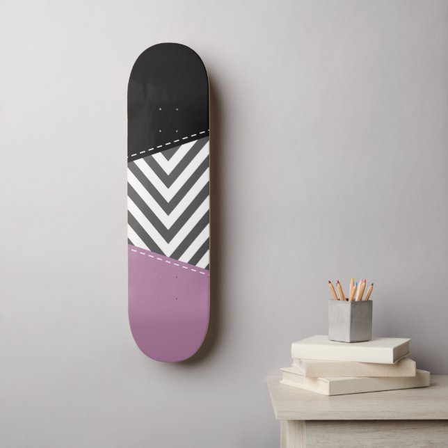Grått Zigzag, Grått Chevron, Zigzag Mönster, Lila Mini Skateboard Bräda 18,5 Cm (Väggkonst)