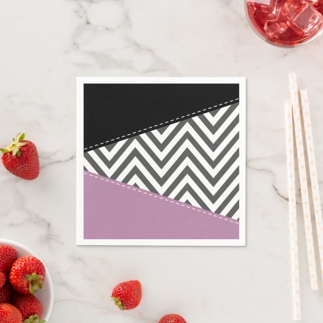 Grått Zigzag, Grått Chevron, Zigzag Mönster, Lila Pappersservett (Insitu)