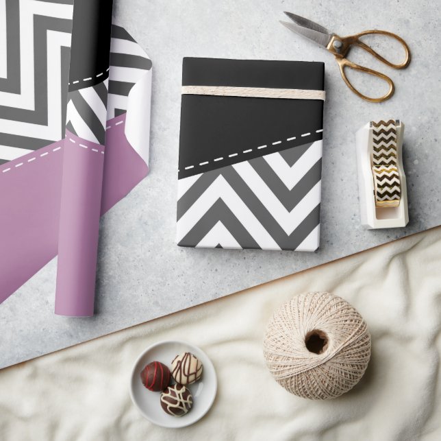 Grått Zigzag, Grått Chevron, Zigzag Mönster, Lila Presentpapper (Hantverk)