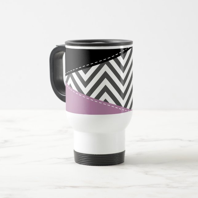 Grått Zigzag, Grått Chevron, Zigzag Mönster, Lila Resemugg (Framsida vänster)