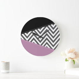 Grått Zigzag, Grått Chevron, Zigzag Mönster, Lila Stor Klocka