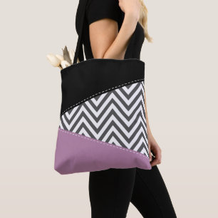 Grått Zigzag, Grått Chevron, Zigzag Mönster, Lila Tygkasse