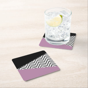 Grått Zigzag, Grått Chevron, Zigzag Mönster, Lila Underlägg Papper Kvadrat