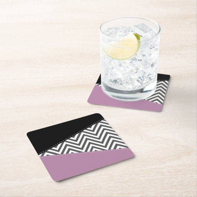 Grått Zigzag, Grått Chevron, Zigzag Mönster, Lila Underlägg Papper Kvadrat (Insitu)