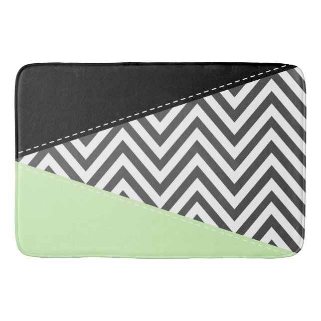 Grått Zigzag, Grått Chevron, Zigzag Mönster, Mint Badrumsmatta (Framsidan)