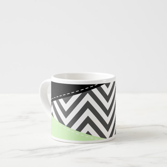 Grått Zigzag, Grått Chevron, Zigzag Mönster, Mint Espressomugg (Framsida vänster)