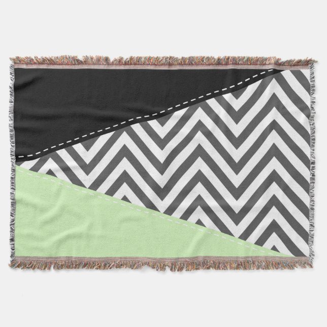 Grått Zigzag, Grått Chevron, Zigzag Mönster, Mint Filt (Framsidan)