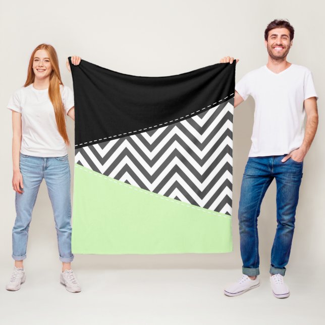 Grått Zigzag, Grått Chevron, Zigzag Mönster, Mint Fleecefilt (På plats)
