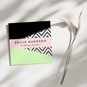 Grått Zigzag, Grått Chevron, Zigzag Mönster, Mint Fyrkantigt Visitkort
