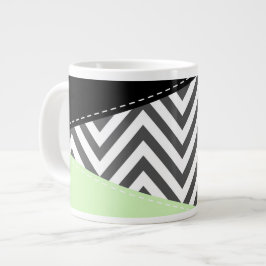 Grått Zigzag, Grått Chevron, Zigzag Mönster, Mint Jumbo Mugg