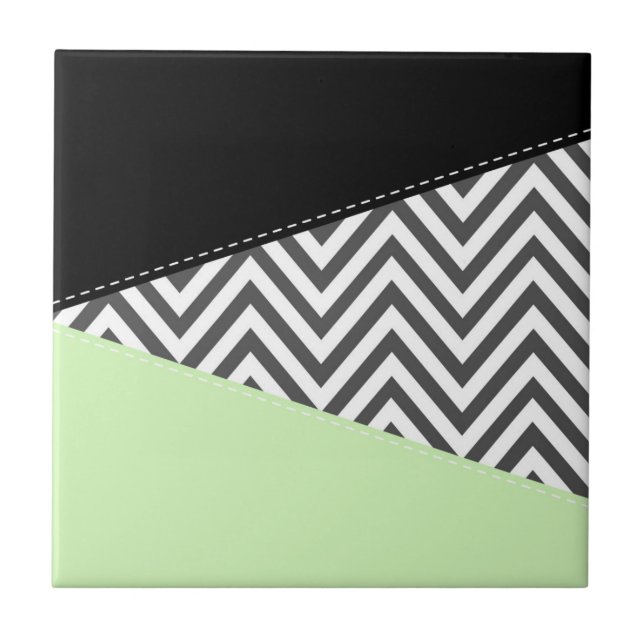 Grått Zigzag, Grått Chevron, Zigzag Mönster, Mint Kakelplatta (Framsidan)