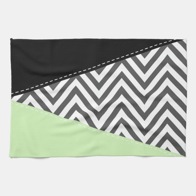 Grått Zigzag, Grått Chevron, Zigzag Mönster, Mint Kökshandduk (Horisontell)
