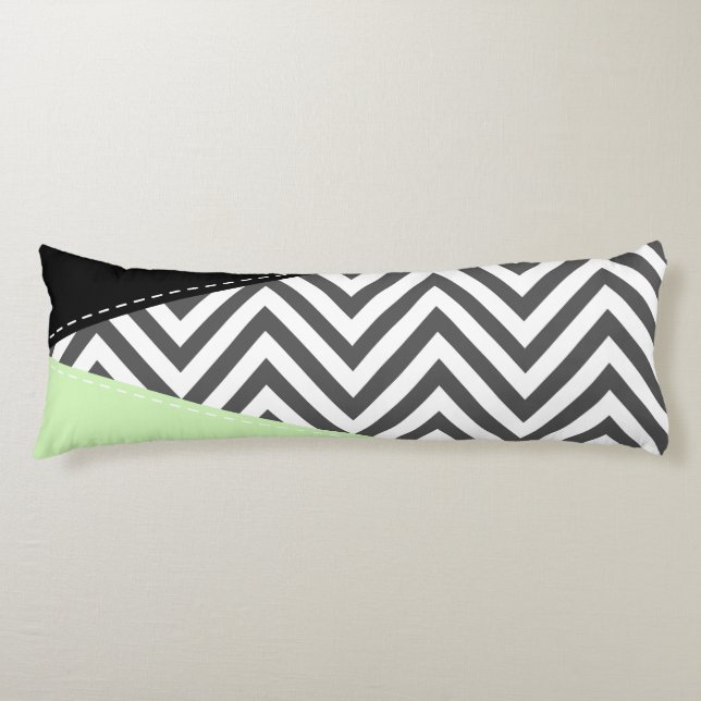 Grått Zigzag, Grått Chevron, Zigzag Mönster, Mint Kroppskudde (Framsidan)