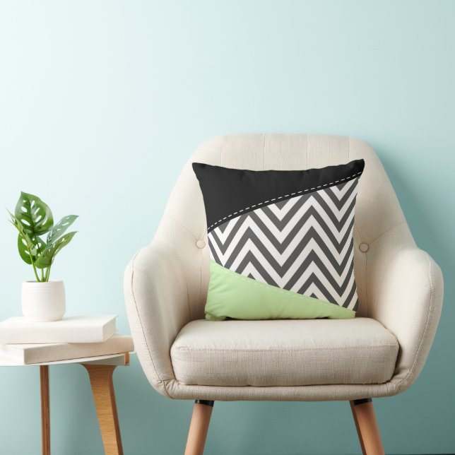 Grått Zigzag, Grått Chevron, Zigzag Mönster, Mint Kudde (Stol)