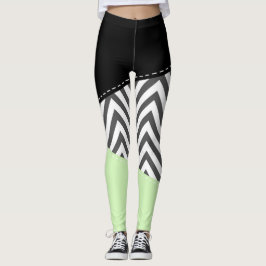 Grått Zigzag, Grått Chevron, Zigzag Mönster, Mint Leggings