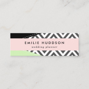 Grått Zigzag, Grått Chevron, Zigzag Mönster, Mint Mini Visitkort