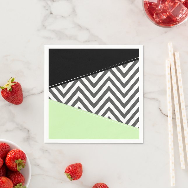 Grått Zigzag, Grått Chevron, Zigzag Mönster, Mint Pappersservett (Insitu)