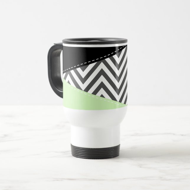Grått Zigzag, Grått Chevron, Zigzag Mönster, Mint Resemugg (Framsida vänster)