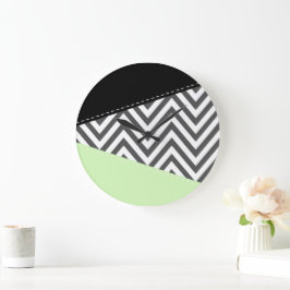 Grått Zigzag, Grått Chevron, Zigzag Mönster, Mint Stor Klocka