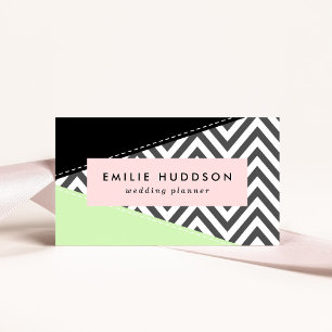 Grått Zigzag, Grått Chevron, Zigzag Mönster, Mint Visitkort