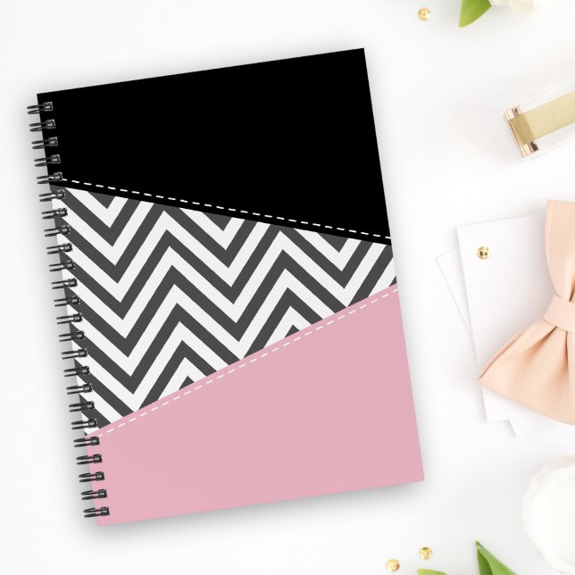 Grått Zigzag, Grått Chevron, Zigzag Mönster, Rosa Anteckningsbok (Skapare uppladdad)