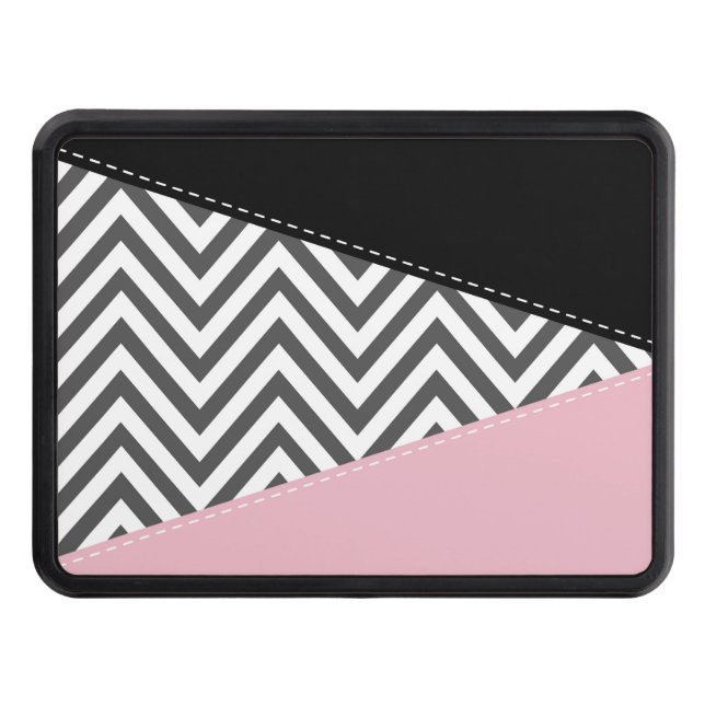 Grått Zigzag, Grått Chevron, Zigzag Mönster, Rosa Dragkroksskydd (Framsidan)