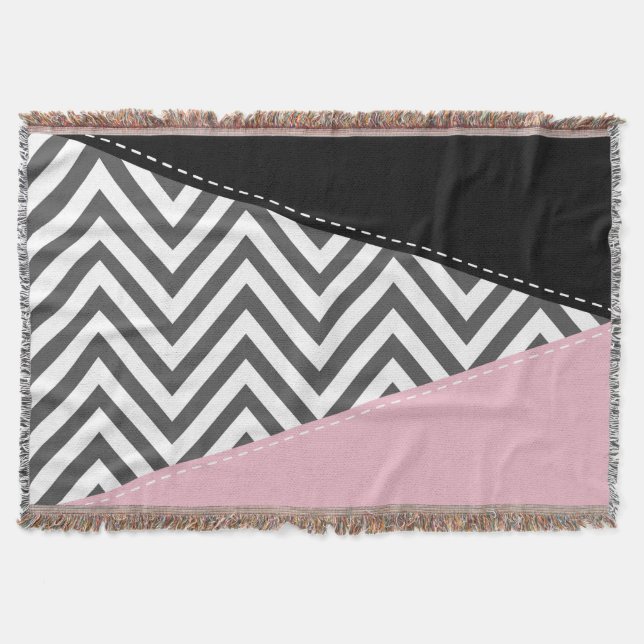 Grått Zigzag, Grått Chevron, Zigzag Mönster, Rosa Filt (Framsidan)