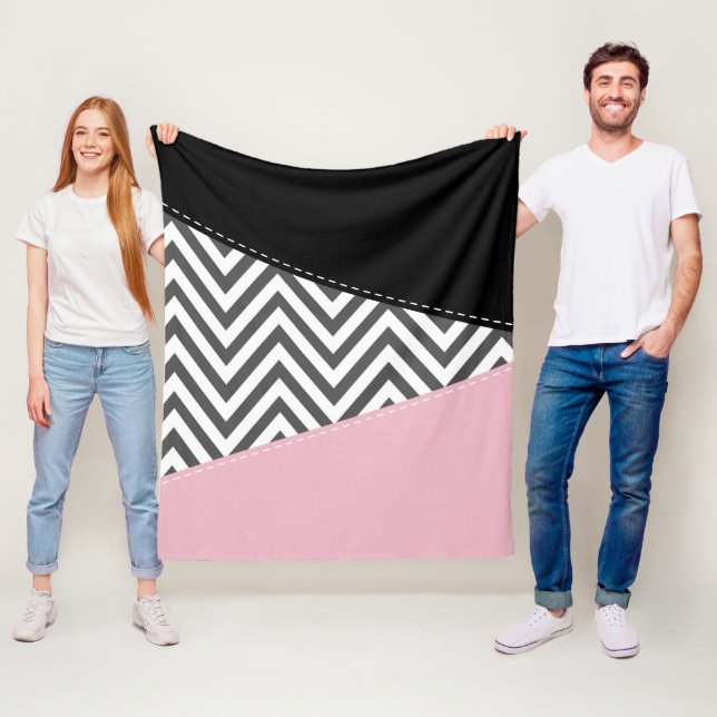 Grått Zigzag, Grått Chevron, Zigzag Mönster, Rosa Fleecefilt (På plats)