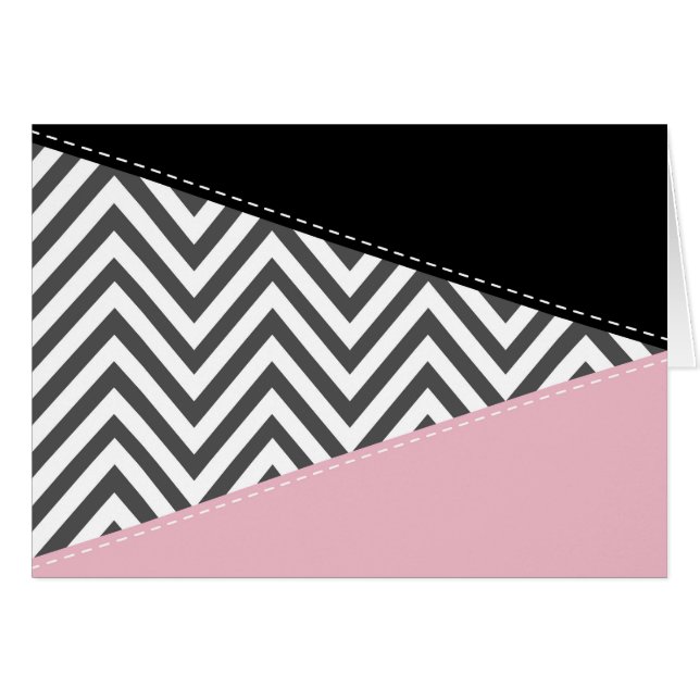 Grått Zigzag, Grått Chevron, Zigzag Mönster, Rosa Hälsningskort (Framsidan Horizontal)