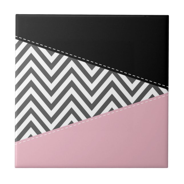 Grått Zigzag, Grått Chevron, Zigzag Mönster, Rosa Kakelplatta (Framsidan)