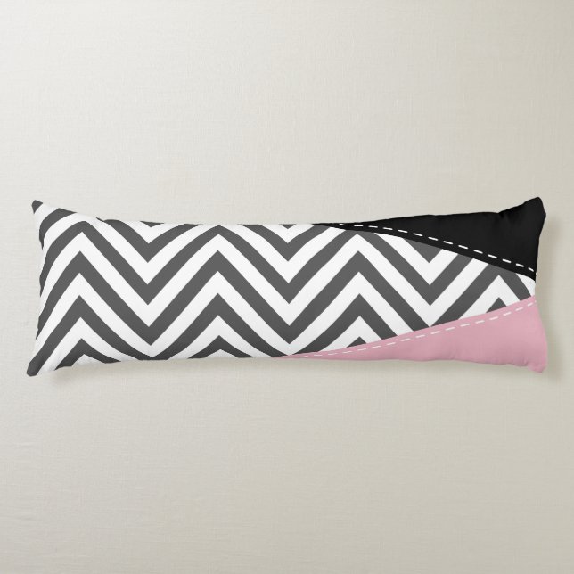 Grått Zigzag, Grått Chevron, Zigzag Mönster, Rosa Kroppskudde (Framsidan)
