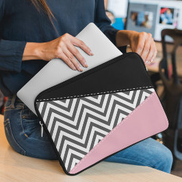 Grått Zigzag, Grått Chevron, Zigzag Mönster, Rosa Laptop Fodral