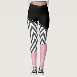 Grått Zigzag, Grått Chevron, Zigzag Mönster, Rosa Leggings