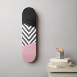 Grått Zigzag, Grått Chevron, Zigzag Mönster, Rosa Mini Skateboard Bräda 18,5 Cm