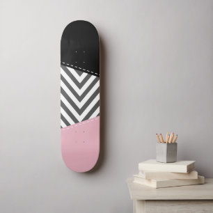 Grått Zigzag, Grått Chevron, Zigzag Mönster, Rosa Mini Skateboard Bräda 18,5 Cm