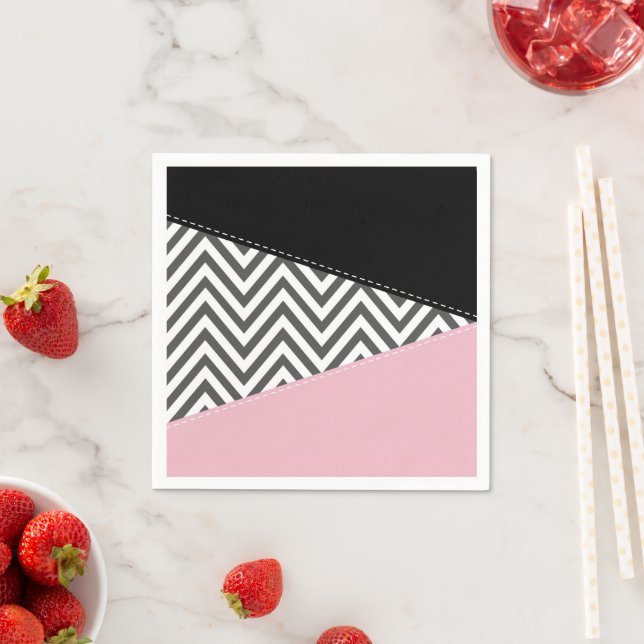 Grått Zigzag, Grått Chevron, Zigzag Mönster, Rosa Pappersservett (Insitu)