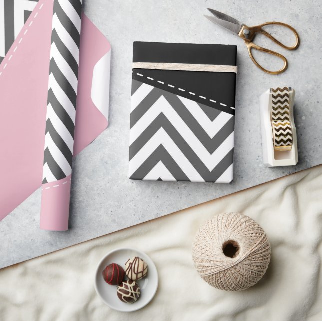 Grått Zigzag, Grått Chevron, Zigzag Mönster, Rosa Presentpapper (Hantverk)