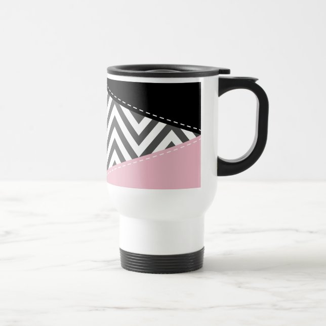 Grått Zigzag, Grått Chevron, Zigzag Mönster, Rosa Resemugg (Höger)