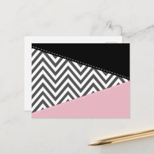 Grått Zigzag, Grått Chevron, Zigzag Mönster, Rosa Vykort