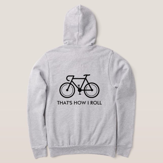 Grått zippriserad hoodie med lustiga cykelcitat t shirt (Laydown Baksida)
