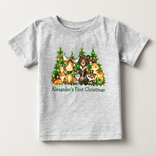 Gråttet Forest Animals i Ljus, första julen T Shirt (Framsida)