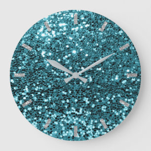 Gråttet Teal Aqua Blue Sparkly Faux Glitter Stor Klocka