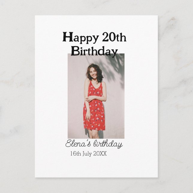 Grattis 20-årsdag foto modern enkel minimal  vykort (Framsida)